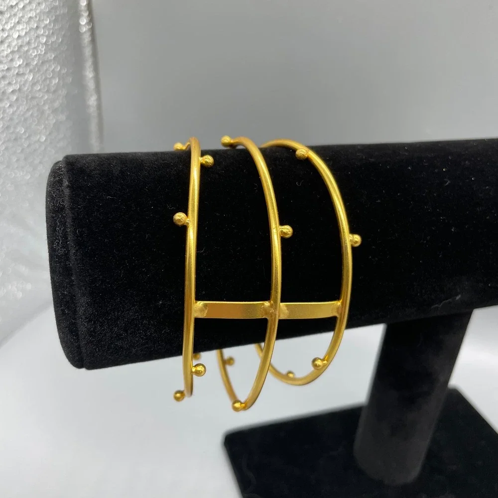 Gold Tone Multi Band Pearl Tipped Cuff Bracelet Statement Cage Bangle